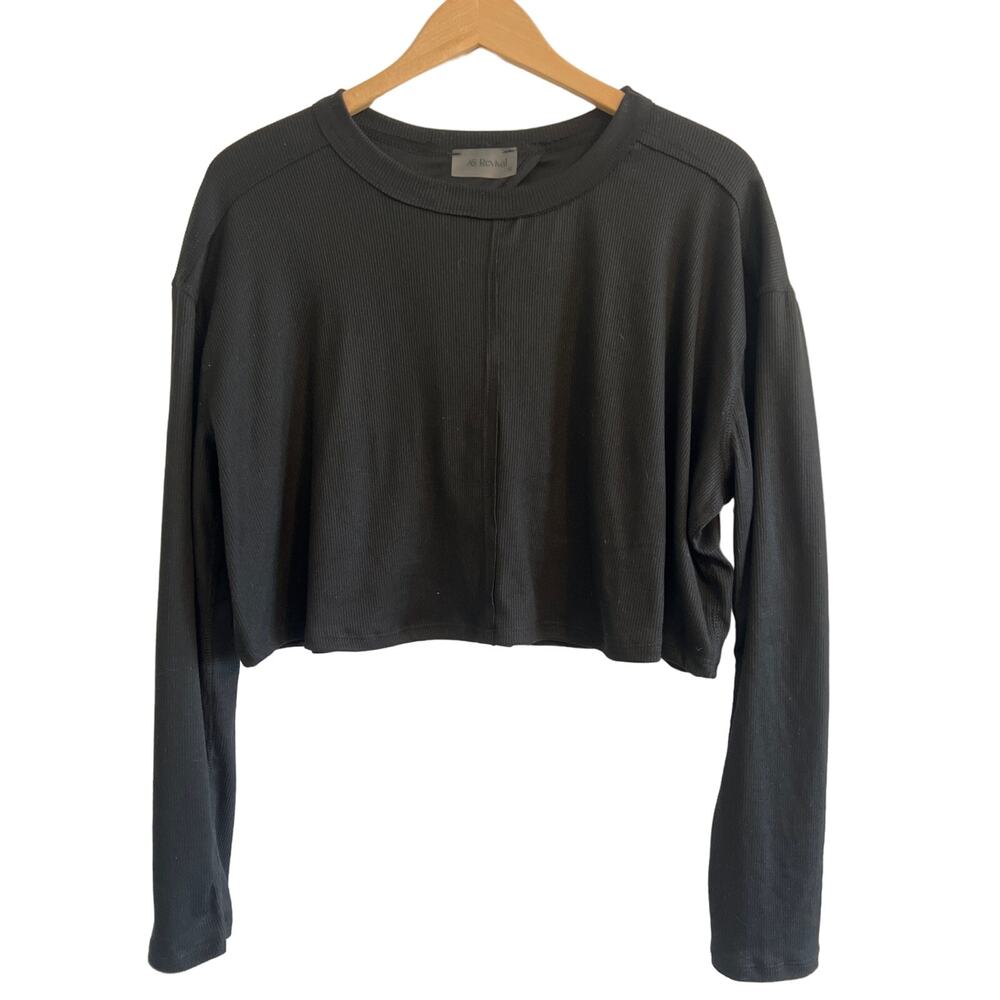 AS Revival Light Weight Crop CutOut Pullover Long Sleeve Sweatshirt Black Sz XL